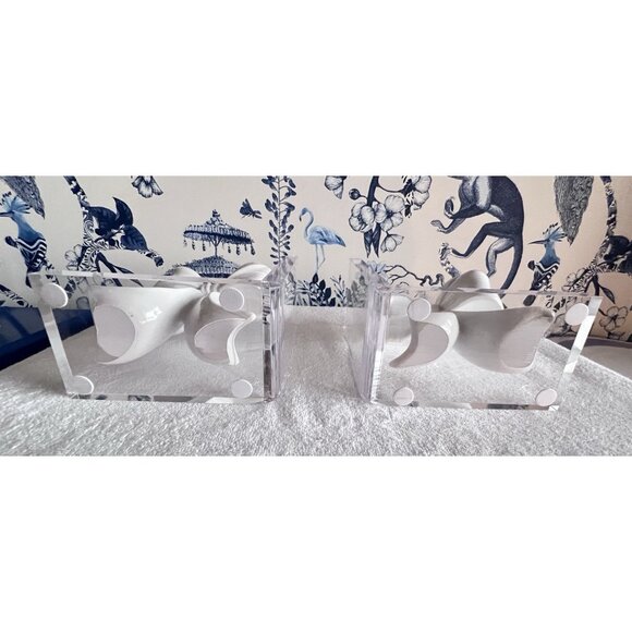 PAIR LUCITE Bookends White High Gloss Bow Modern Contemporary Feminine Designer - Picture 9 of 12